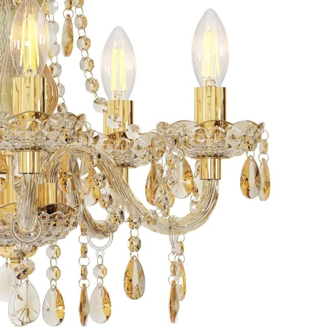 Kronleuchter Kristall Deckenlampe Hängeleuchte Lüster Esszimmerleuchte Wohnzimmerlampe, Metall Acryl gold, 5 flammig E14 Fassungen, DxH 48x150 cm
