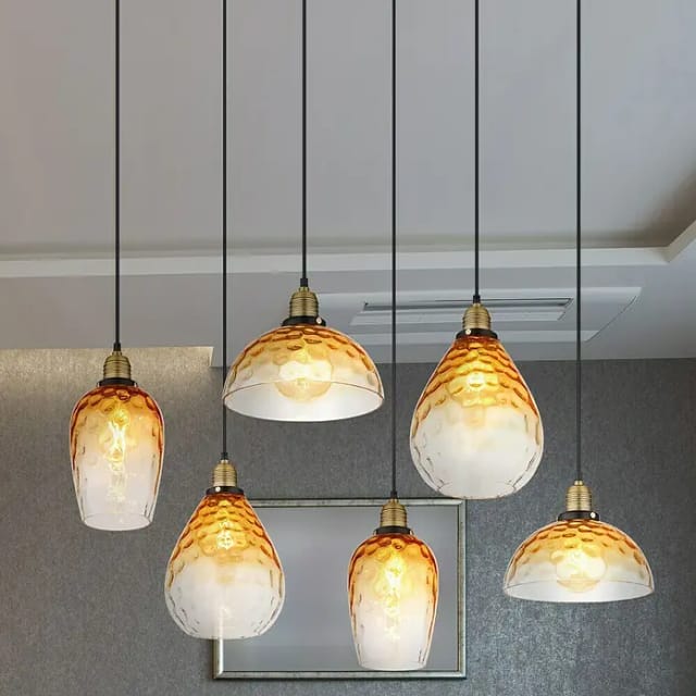 Esszimmerlampe Hängeleuchte Pendelleuchte Deckenleuchte Glas Amber 6-Flammig