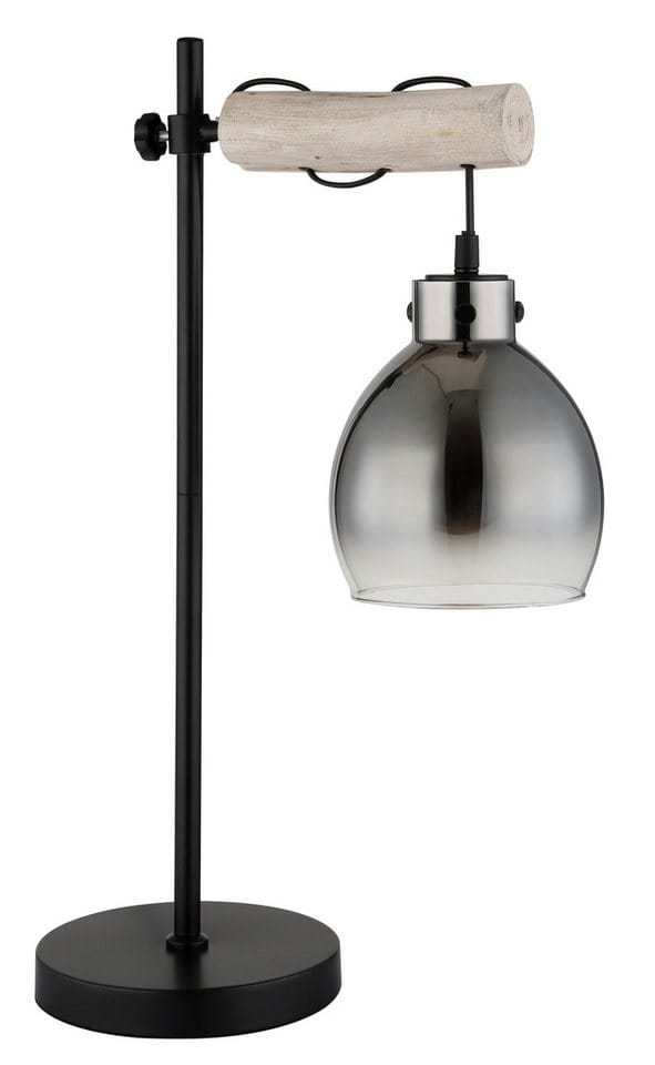 Globo - Tischleuchte Beistellleuchte Schlafzimmerlampe Holz Höhenverstellbar Rauchglas