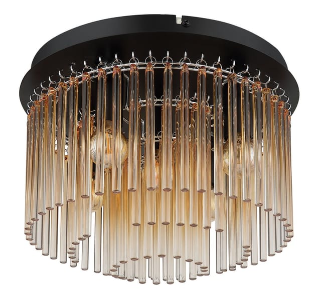 Deckenleuchte Wohnzimmerlampe Glasstäbe Metall Chrom Amber 5-Flammig