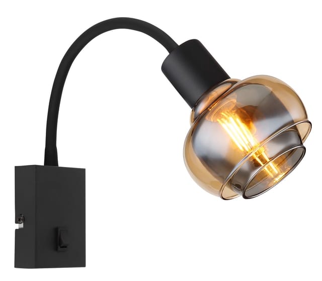 Globo Lighting - Wandleuchte Glas Spotleuchte schwenkbar Wandstrahler Wohnzimmer schwarz rauch Flexo, Metall amber, 1x E14 Fassung, LxBxH