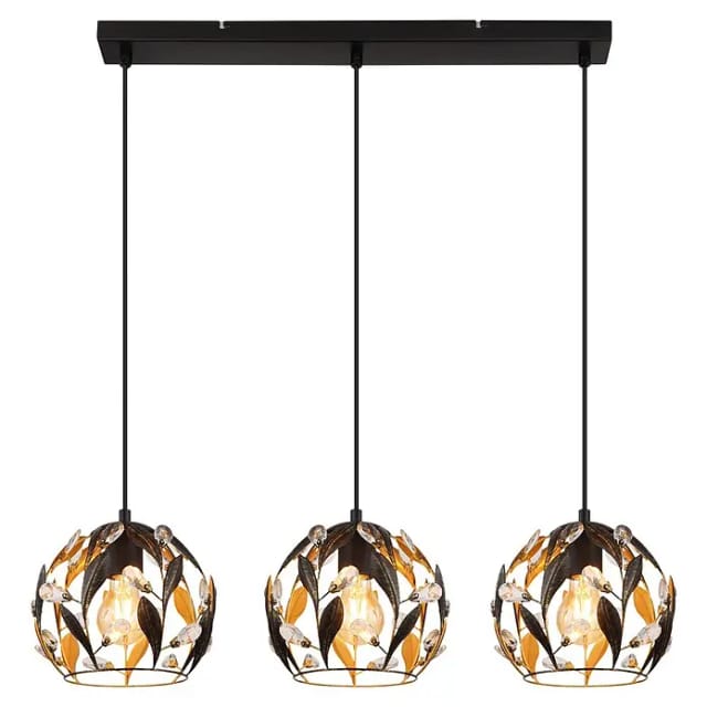 Pendelleuchte Esszimmerlampe Deckenlampe Hängeleuchte 3-Flammig Gold Kristalle