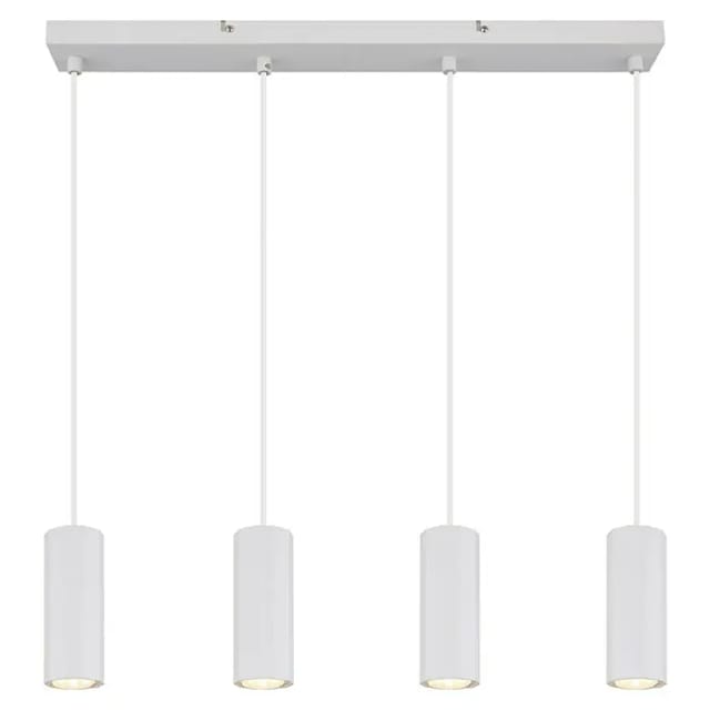 Hängeleuchte Pendelleuchte Esstischleuchte 4 flammig Deckenleuchte weiß hängend, Metall Aluminium, 4x GU10 Fassungen, LxBxH 61x6x120 cm