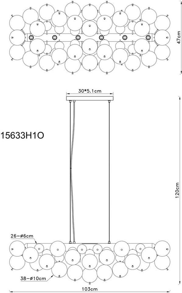 Pendelleuchte Hängelampe Esszimmerleuchte 6-Flammig Glas opal nickel-matt E14