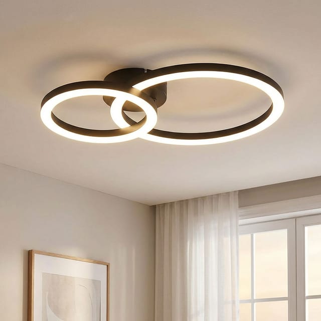 Deckenleuchte Wohnzimmerleuchte Deckenlampe Led Ringe Design Schwarz L 42 Cm