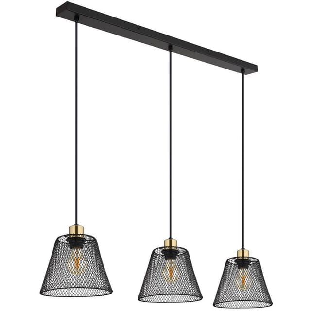 Hängeleuchte Pendelleuchte Esszimmerlampe Gitter schwarz gold 3-Flammig Küche