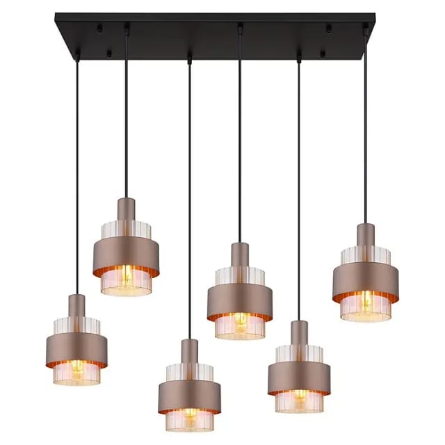 Pendelleuchte Deckenlampe Hängelampe Esszimmerlampe Glas Amber 6-Flammig