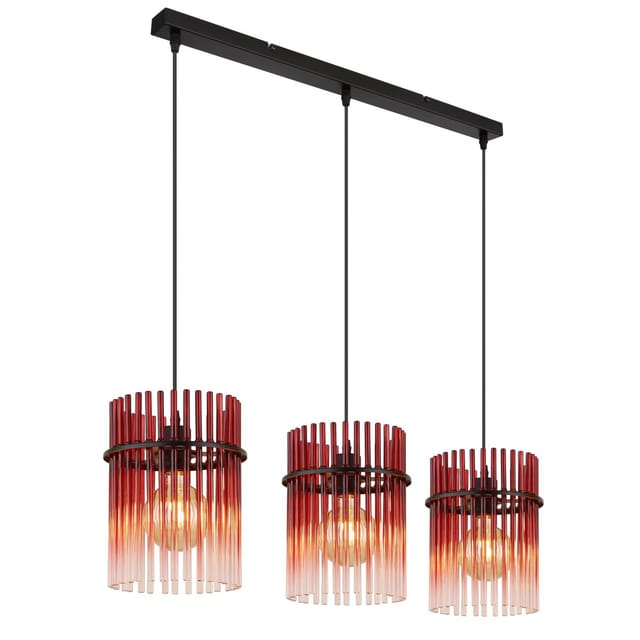 Pendelleuchte Hängelampe Esszimmerleuchte Glas 3-Flammig Deckenleuchte Rot