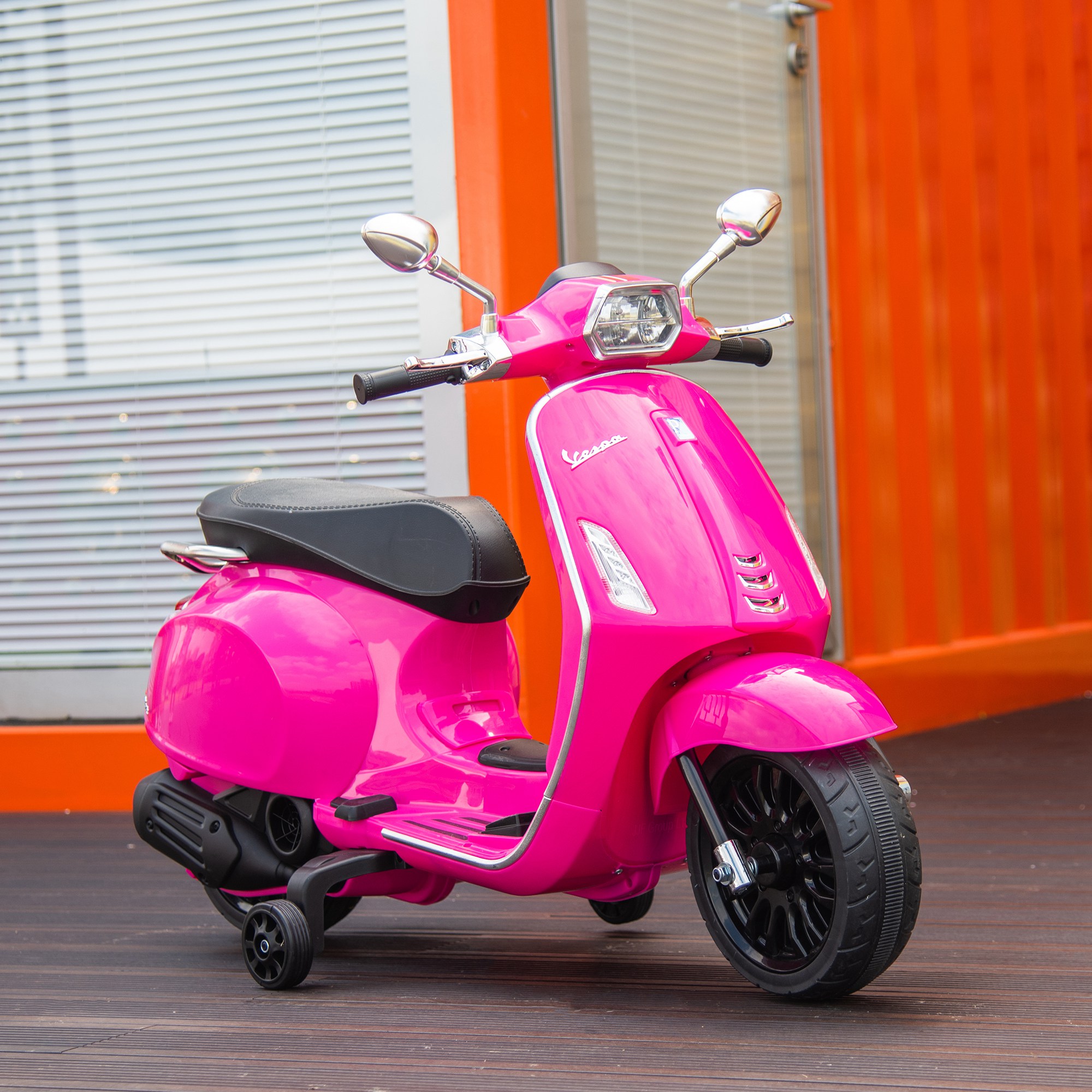 Elektromotorrad Für Kinder Ab 3 Jahren Mit Vespa-führerschein, Usb-anschluss, Mp3-player, Led-licht, Fm-radio, Geschwindigkeit 3 Km/h, Tragfähigkeit 35 Kg, Pink