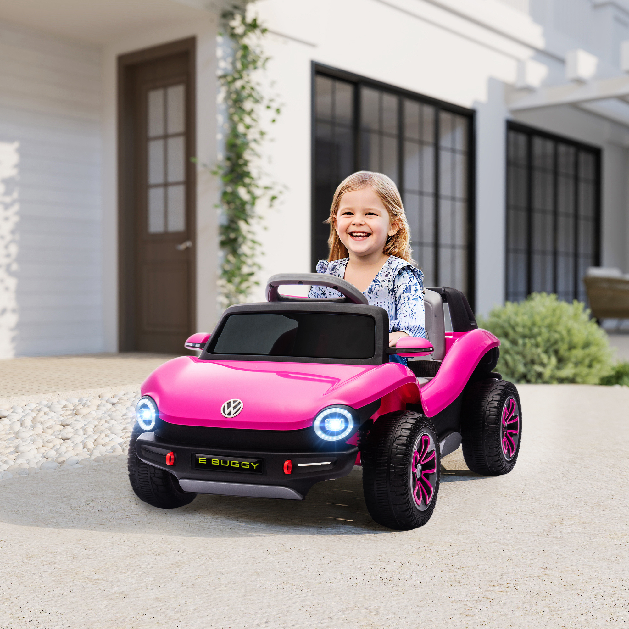 Elektroauto Für Kinder Ab 3 Jahren, Volkswagen E-buggy 12v Mit Fernbedienung, 2,4g-rädern Mit Federung, Pink