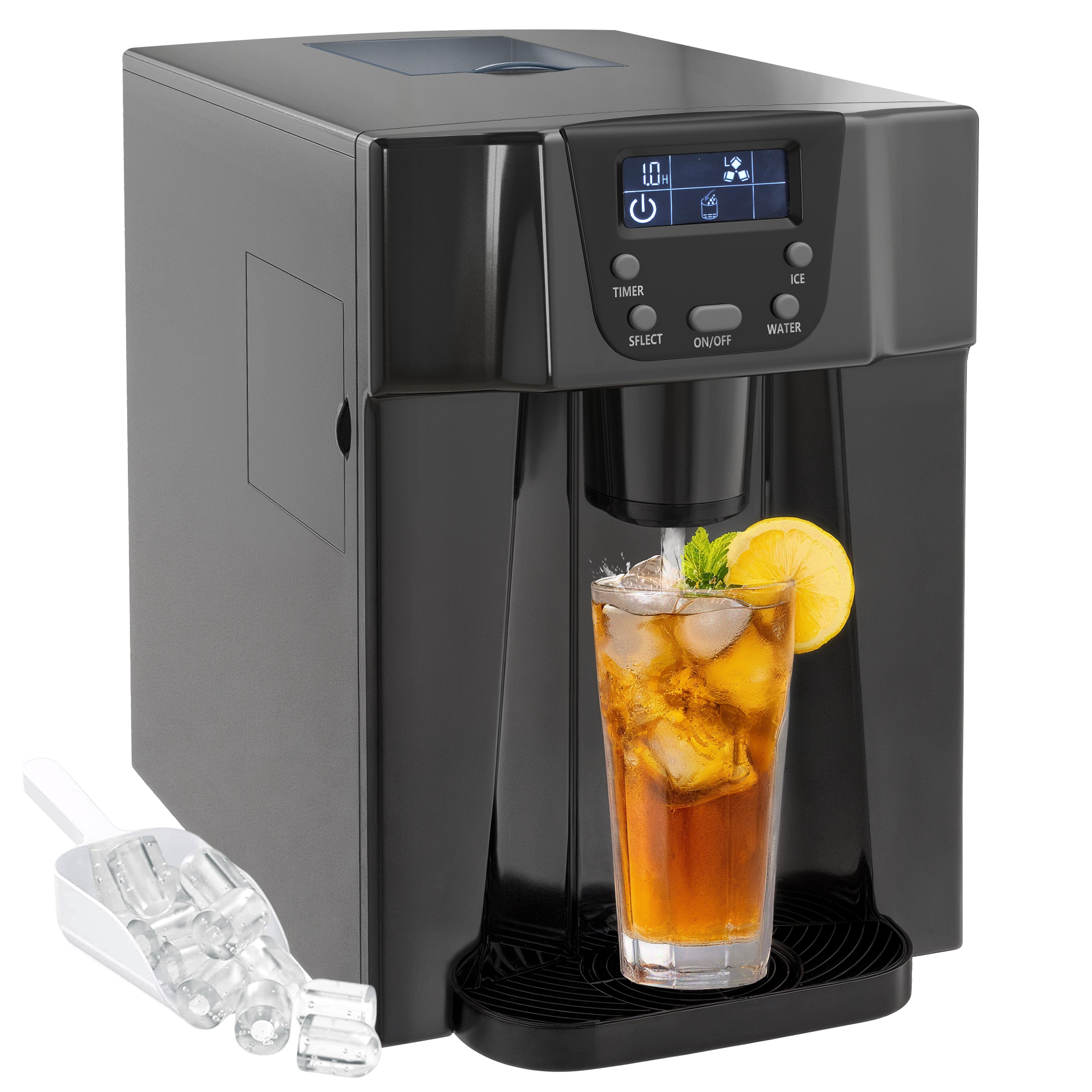 Eiswürfelbereiter Mit Wasserspender, 12 Kg In 24 Stunden, 9 Eiswürfel In 6–10 Minuten, 25,2 X 38,9 X 36,3 Cm, Schwarz
