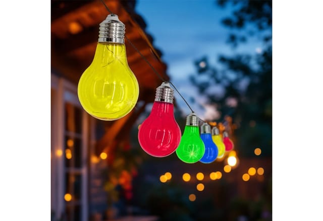 LED Solar Lichterkette mit 10 bunten LED Glühbirnen - 450 cm - Garten Dekobeleuchtung mit farbigen Lampen