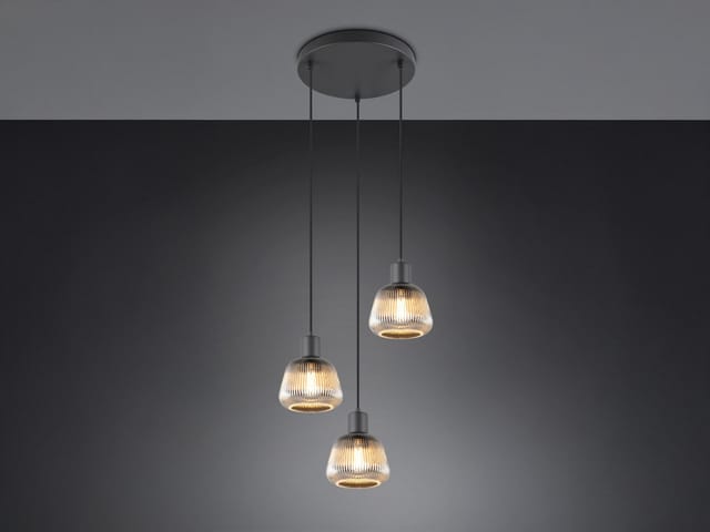 Meinewunschleuchte - led Cluster Pendelleuchte 3-flammig mit Glasschirmen Chrom bedampft, ø 37cm
