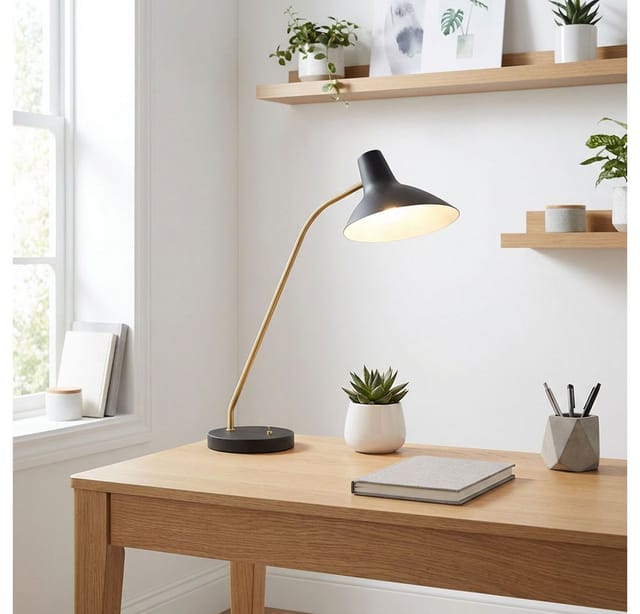 Retro Schreibtischleuchte traveller Schwarz-Gold mit Flexarm, Höhe 54cm