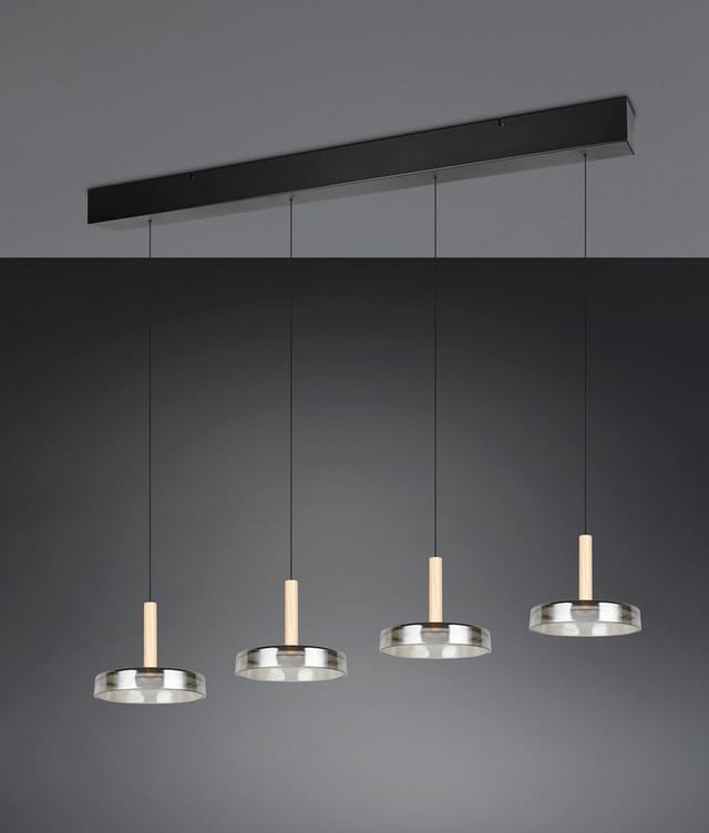 LED Pendelleuchte CELESTE 4-flammig höhenverstellbar Glas Chrom B: 115cm