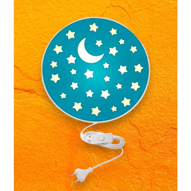 Kinderzimmer Wandlampe mit Mond & Sternen Blaugrün Schalter und Stecker ø 25cm