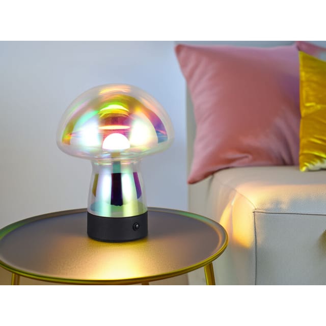 Reality Leuchten - Kleine Akku Tischlampe dooley aus irisierendem Glas, Höhe 18cm