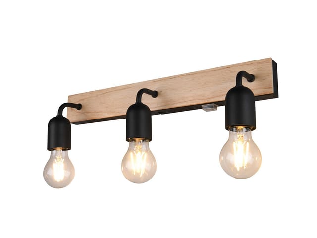 Meinewunschleuchte - led Bad Wandleuchte mit Holz und Schalter, 3-flammig Breite 45cm