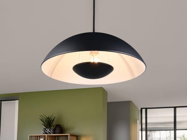 Meinewunschleuchte - Pendelleuchte varya Metallschirm Schwarz mit Blendschutz, ø 32cm