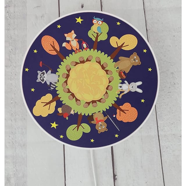 Kinderzimmer Wandlampe mit Wald Motiven, Schalter und Stecker, ø 25cm