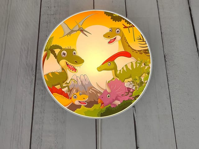 Led Wandleuchte für Kinderzimmer mit Dino Motiv, Schalter & Stecker, ø 25cm
