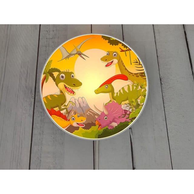Kinderzimmer Wandlampe mit Dinosaurier Motiven Schalter und Stecker Ø 25cm