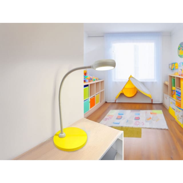 Meinewunschleuchte - Kinder Schreibtischleuchte Sonnengelb-Grau Flexarm & LED-Leuchtmittel Höhe 43cm