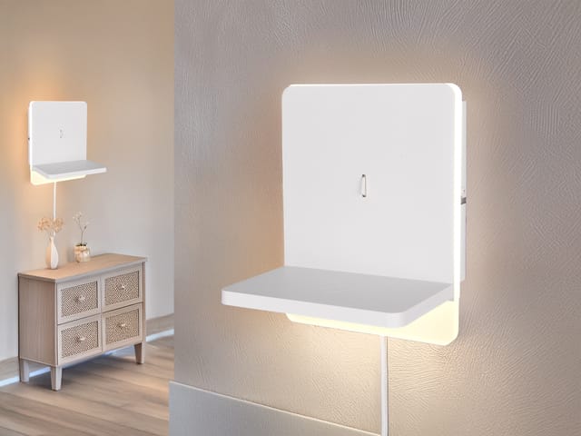 Meinewunschleuchte - 2er Set led Wandleuchten Weiß mit Stecker, Schalter & Ladefunktion, Höhe 20cm