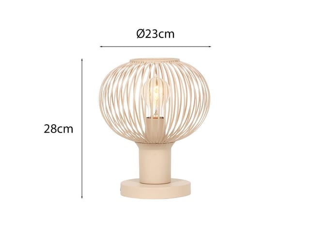 LED Tischleuchte mit Gitter Lampenschirm Beige, Höhe 28cm
