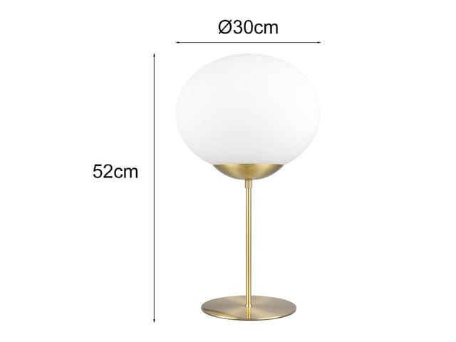 Große Retro led Tischleuchte Messing mit Glaskugel, Höhe 52cm