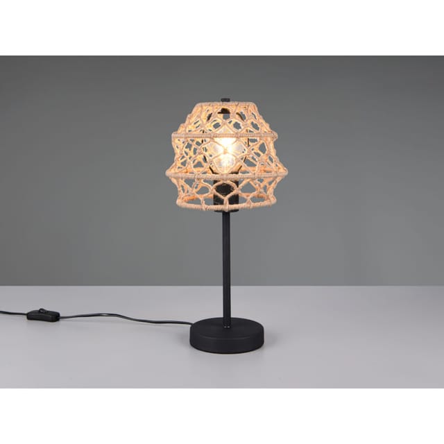 Meinewunschleuchte - Große Boho led Tischleuchte Lampenschirm geflochten aus Hanfseil, Höhe 42cm