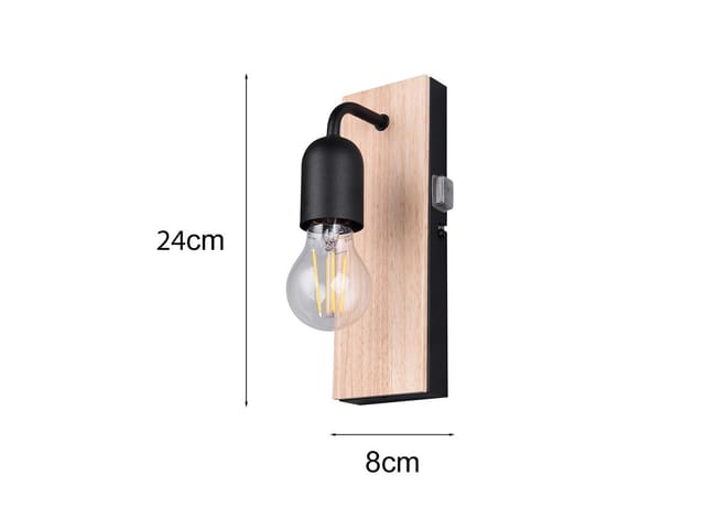Meinewunschleuchte - led Bad Wandleuchte mit Holz und Schalter, 1-flammig Höhe 24cm