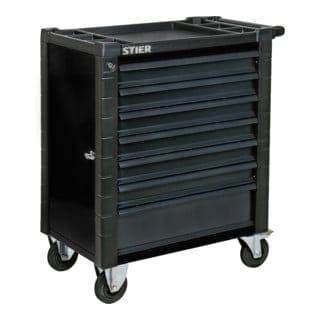 Werkstattwagen, mit Schutzvorrichtung und praktischer Seitentür, 950x740x500 mm in Schwarz - Stier