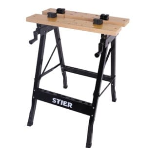 Werkbank, mit Spannbacken, mobiler Arbeitstisch, klappbar, Spanntisch, platzsparend, aufgedruckte Mess- und Winkelskala ,Tragkraft 150 kg - Stier