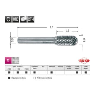 Hartmetall Frässtift Form c Walzenrund (wrc) Durchmesser 6,0 mm L1 min 56 mm - Ruko