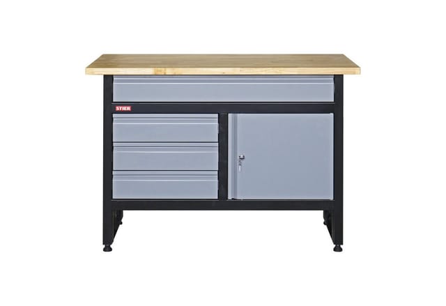Werkbank Basic, 4 Schubladen, Belastbarkeit 300 kg, BxTxH 1200x600x840 mm, mit Pulverbeschichtung - Stier