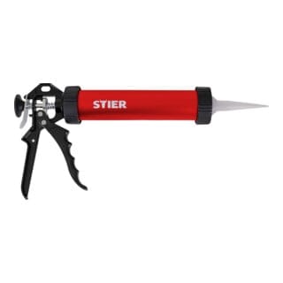 STIER Alu Kartuschenpresse für Beutelware 220mm, Kartuschenpistole, für Dicht- und Klebstoffkartuschen, Handbetrieb, Kartuschenspritze für