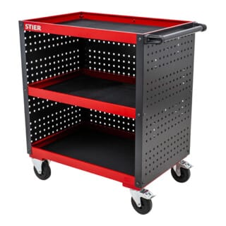 Servicewagen, Werkstattwagen, mit Lochplattenverkleidung, HxBxT 960x810x543 mm, mit Rollen, drei Etagen - Stier