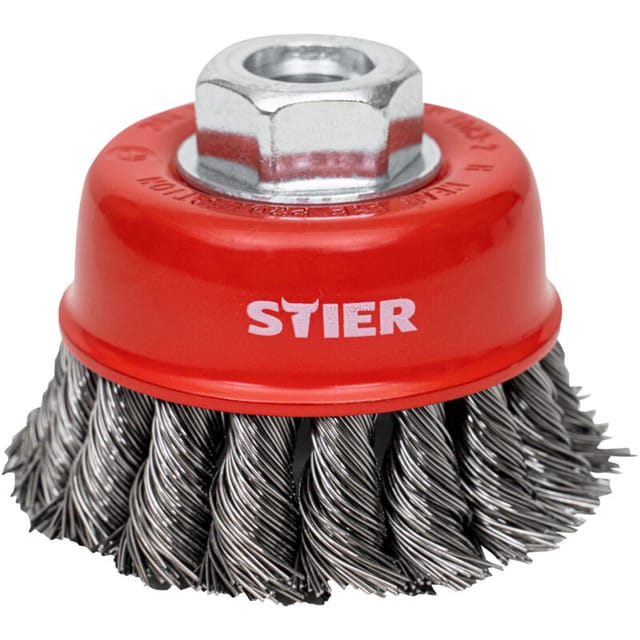 Topfbürste Stahl, gezopfter Draht, für Winkelschleifer, ø 65 mm, M14, Drahtstärke 0,5 mm, Drahtbürste-flex, Winkelschleifer-Zubehör, Stahlbürste,