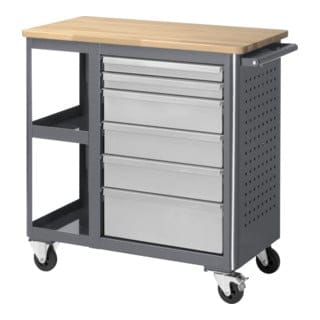 Fahrbare Werkbank mit 6 Schubladen und 2 Fachböden BxTxH 960x450x950 mm - Stier