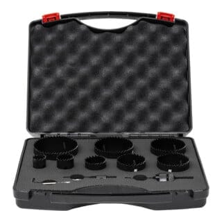 Lochsägen Elektrikerset, HSS-Co8 Bimetall, 11-teilig 25, 32, 40, 54, 60, 68, 76 & 86 mm, für Handbohrmaschinen - Stier