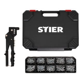 STIER Blindnieten-Satz Premium, mit 360°-Handnietzange, 500 Blindnieten, 501-teilig, aus Chrom-Vanadium-Stahl