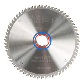 Profi Kreissägeblatt, Kapp- und Gehrungssägen, Metall, 216x2,3x30, 64 Trapez- und Flachzähne, 0° Spanwinkel - Stier