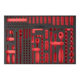 STIER Weichschaumeinlage (EVA) für Steckschlüssel-Satz 179-teilig, leer, für Werkbank und Werkstattwagen, 570 x 400 x 30 mm, mit eingefrästen
