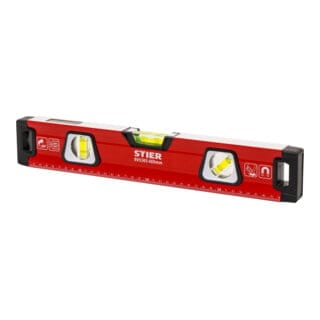 Premium Wasserwaage, mit Magnet und drei Libellen, 400 mm, 0,5 mm/m, vertikal und horizontal messen, Spiegel-Lotlibelle, präzise Messung,
