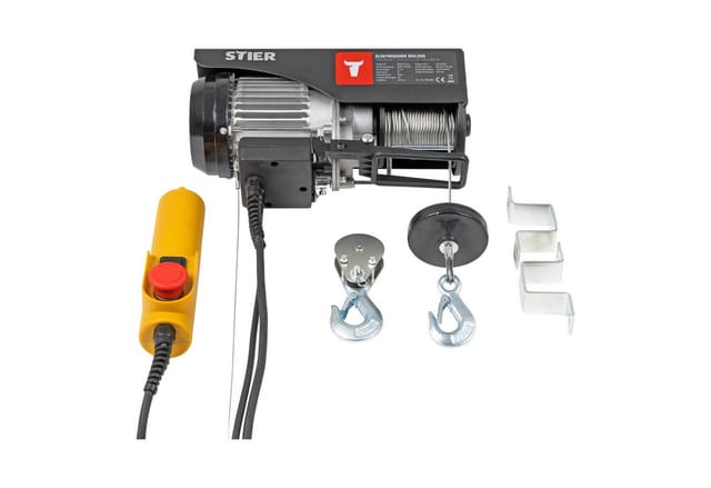 Elektrischer Seilzug, Tragkraft 250 kg, Leistung 500 w, Hebehöhe bis 12 m, inkl. Befestigungsbügel, einfache Montage, Sicherheit durch