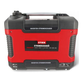 Stromerzeuger Premium SNS-190, Strom Generator, Benzin, 4l Tankvolumen, 21,5 Kg, Stromaggregat, leise: 59 dB(A), 4-Takt Motor, Inverter