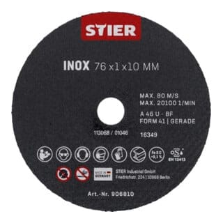 Trennscheibe Edelstahl/Inox 76 x 1 x 10 gerade 10 Stk - Stier