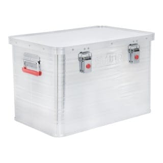 Alubox, Aluminiumbox 65L, Staub- und spritzwasserresistent mit Gummidichtung und 2 Klapphandgriffen, Alukiste mit Spannverschluss, zuverlässige