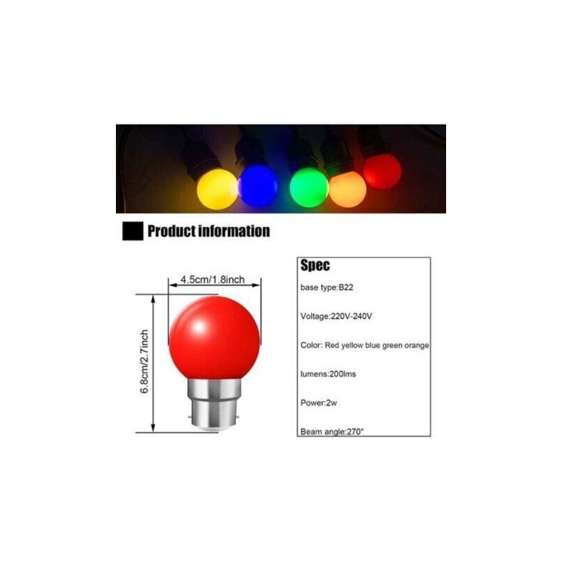 Vurahome - Packung Mit 20 B22-farb-led-lampen, 2-w-bajonettlampen, Rot, Xu, Gelb, Orange, Grün, Blau, Bruchsicher (entspricht 20 W) -